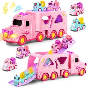 Funwee 7-in-1 Princess Truck Toy w/ 6 Pull Back Cars & Track, Ages 1-5+ in Kuwait