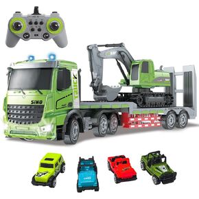 Fistone RC Semi-Trailer Truck & Excavator Toy Set, 1:12 Scale with Sound and Lights, 11CH 2.4Ghz Remote Control Flatbed Truck and Excavator Toys, Great Gift for Kids Boys in Saudi Arabia