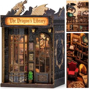 ISSEVE Dragon Library Book Nook Kit, DIY Dollhouse Booknook Bookshelf Decor in Kuwait