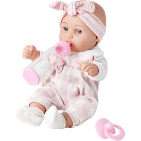 Enjoyin 12'' Baby Doll in Gift Box with Pink Cloths, Pacifier, 13''x13'' Microfabric Blanket, and Feeding Bottle. Gift Idea for Kids in Kuwait