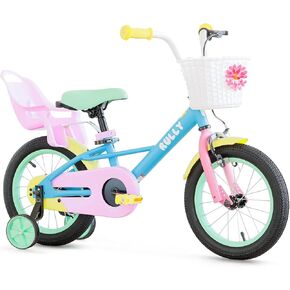 RULLY 12 14 16 Inch Kids Bike for 2-7 Years Girls, Toddler Bicycle with Training Wheels & Coaster Brake, Rainbow Bike, Macarons in Kuwait
