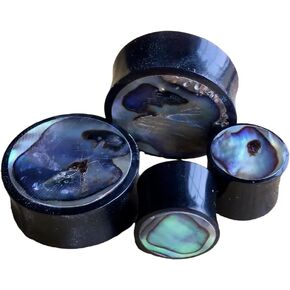 Lobal Domination Pair Horn Plugs w/Abalone Inlay Earlets Gauges Pierced Body Jewelry in Saudi Arabia
