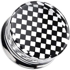 Classic Checker Inlay Double Flared Ear Gauge Plug in Saudi Arabia