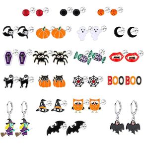 20 Pairs Hypoallergenic Halloween Flat Back Earrings for Women Girls kids Stainless Steel Earrings for Sensitive Ears Cute Screw Back Stud Earrings and Dangle Hoop Earrings Set Halloween Jewelry in Saudi Arabia
