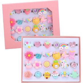 PASEMM 24pcs Little Girl Jewel Rings, Adjustable, No Duplication Kids Play Ring in Box,Pretend Play and Dress Up Rings for 4-12 Year Old Girl Birthday Christmas Gifts,3 4 5 6 7 8 9 10 11 12 Year Old in Kuwait