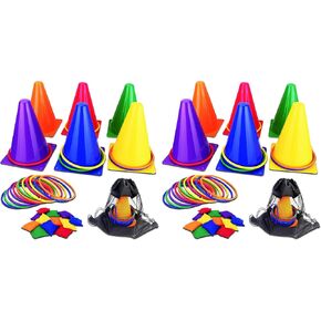 unanscre 31PCS 3 in 1 Carnival Outdoor Games Combo Set for Kids, Soft Plastic Cones Bean Bags Ring Toss Game, Gift for Birthday Party/Xmas in Saudi Arabia