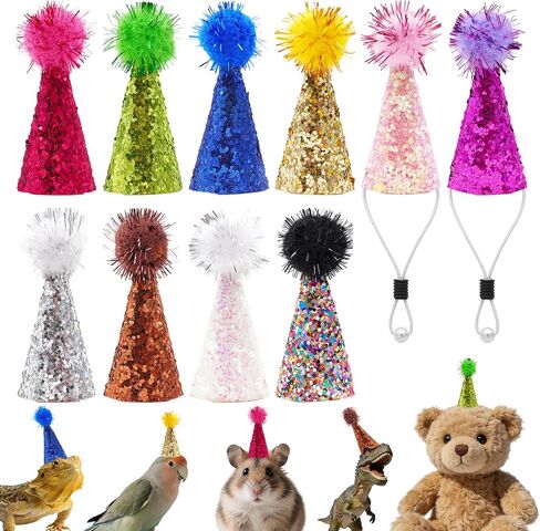 10 Pcs Mini Party Hats for Animal Figures 1" Tiny Fingers Hats for Little Resin Toys Birthday Hat with Pom Poms in Kuwait
