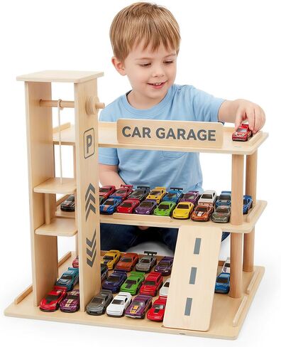 Woodtoe Wooden Display Case, 1/64 Scale Diecast Toy Car Shelf for Kids 3+ in Saudi Arabia