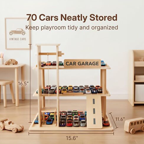 Woodtoe Wooden Display Case, 1/64 Scale Diecast Toy Car Shelf for Kids 3+ in Saudi Arabia