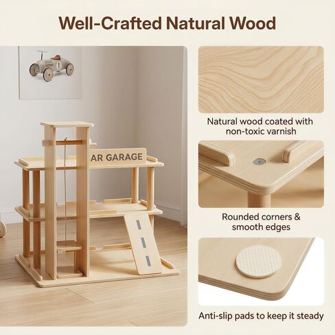 Woodtoe Wooden Display Case, 1/64 Scale Diecast Toy Car Shelf for Kids 3+ in Saudi Arabia