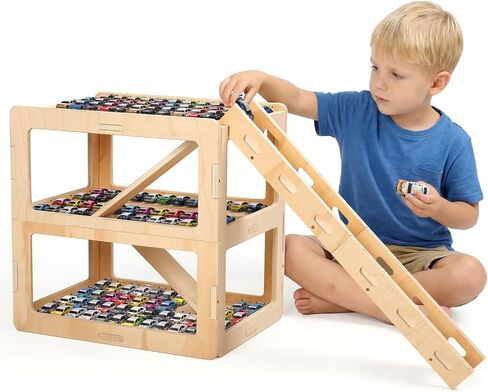 3-Tier Extra Large23.6*15.8*23.6 IN Wooden Toy Car Display Case Compatible with Hot Wheels & Matchbox, 1/64 Scale Parking Garage Storage for 100+ Cars with Foldable Racing Ramp (Extra Large) in Saudi Arabia