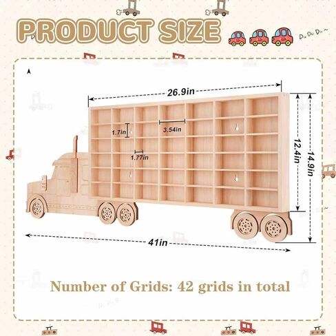 3D Wooden Toy Cars Display, Wall-Mounted for 42 Toy Cars, 1/64 Scale Model Car Organizer with Unique Patchwork Design in Saudi Arabia