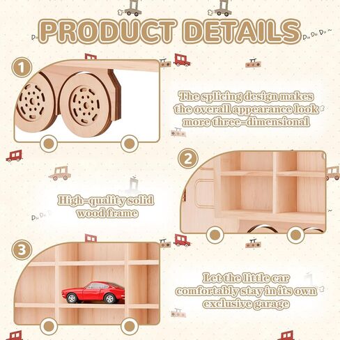 3D Wooden Toy Cars Display, Wall-Mounted for 42 Toy Cars, 1/64 Scale Model Car Organizer with Unique Patchwork Design in Saudi Arabia