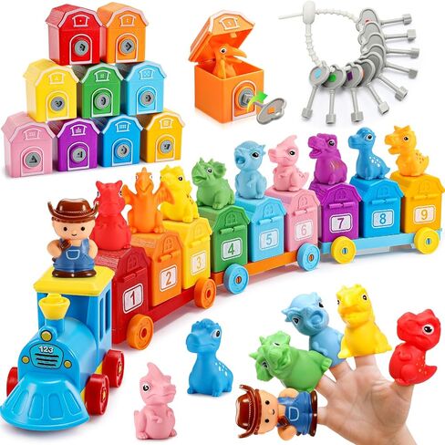 Animal Montessori Learning Toys for 2 3 4 5 Year Old Kids, Toddler Animals Train Locks & Keys Matching Toys Counting & Sorting Trains Set, Preschool Toy Boys Girls Christmas Birthday Gifts Age 2-4 3-5 in Kuwait