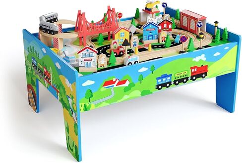 80-Piece Wooden Train Table Playset for Kids in Saudi Arabia