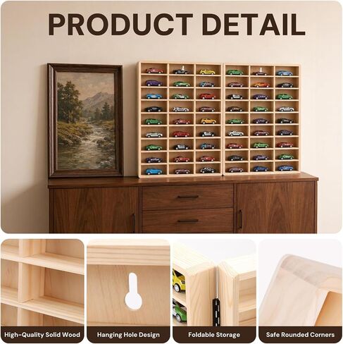 Wooden Wall Mount Display Case for 54 Hot Wheels & 1/64 Scale Model Cars - Collapsible Toy Car Storage Organizer Shelf, Could Easily be Painted/Stained for a DIY Project in Saudi Arabia