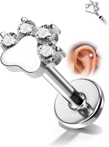 COCHARM 16G G23 Titanium Cartilage Earrings Stud Flat Back Dog Paw Cartilage Piercing Jewelry Front Top Screw Helix Tragus Earrings Hypoally Conch Jewelry in Kuwait