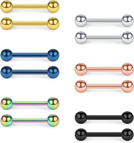 SCERRING 14G Nipple Rings 316L Stainless Steel Externally Threaded Nipplerings Tongue Bar Barbell Rings Piercing Retainer for Women Men 6-12PCS in Kuwait