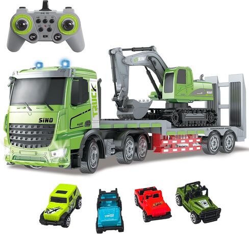 Fistone RC Semi-Trailer Truck & Excavator Toy Set, 1:12 Scale with Sound and Lights, 11CH 2.4Ghz Remote Control Flatbed Truck and Excavator Toys, Great Gift for Kids Boys in Saudi Arabia