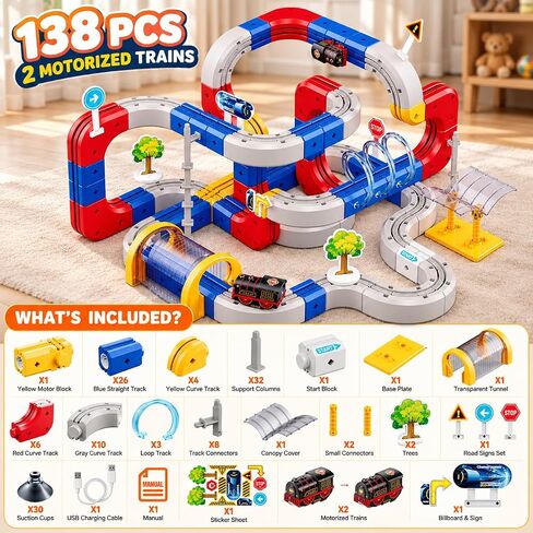 Electric Train Set for Kids Ages 4-8, 2 Trains Flexible Race Track-138 PCs in Kuwait