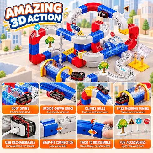 Electric Train Set for Kids Ages 4-8, 2 Trains Flexible Race Track-138 PCs in Kuwait