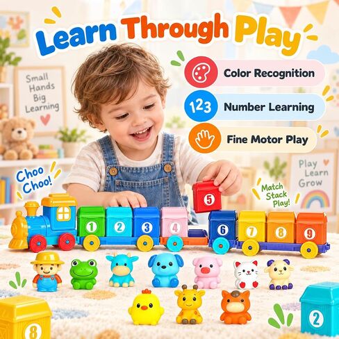 Montessori Toys Farm Train Set, Toddler Toys for 1 2 3 Year Old Boys Girls in Kuwait