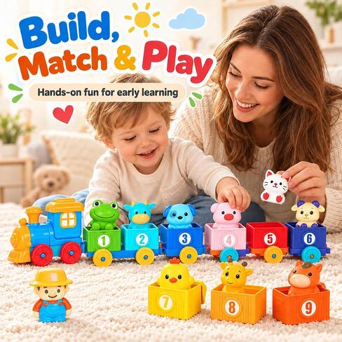 Montessori Toys Farm Train Set, Toddler Toys for 1 2 3 Year Old Boys Girls in Kuwait