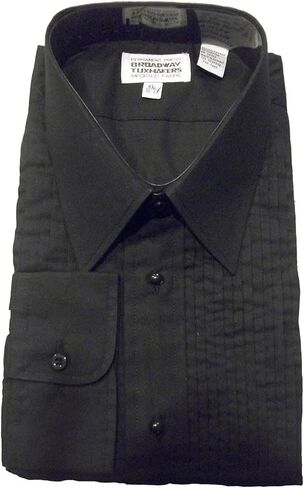 Broadway Tuxmakers Mens Black Tuxedo Shirt 1/4" Pleat, Lay Down Collar in Kuwait