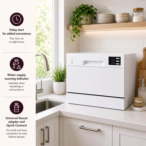 SPT SD-2225DW Compact Countertop Dishwasher/Delay Start-Energy Star Portable Dishwasher with Stainless Steel Interior and 6 Place Settings Rack Silverware Basket/Apartment Office Home Kitchen, White in Kuwait