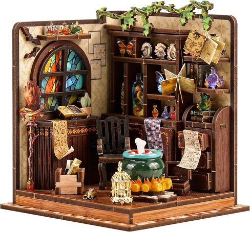 Book Nook Kit – DIY Miniature House Kit, Book Nook Kits for Adults, 3D Wooden Puzzle Craft Workshop Scene, Bookshelf Decor Insert, Home Office & Study Room Gift in Kuwait