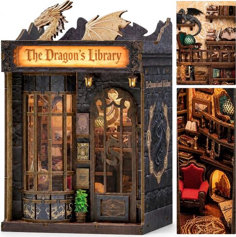 ISSEVE Dragon Library Book Nook Kit, DIY Dollhouse Booknook Bookshelf Decor in Kuwait
