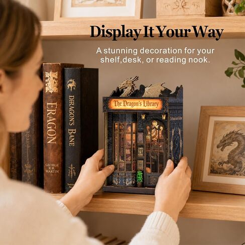 ISSEVE Dragon Library Book Nook Kit, DIY Dollhouse Booknook Bookshelf Decor in Kuwait