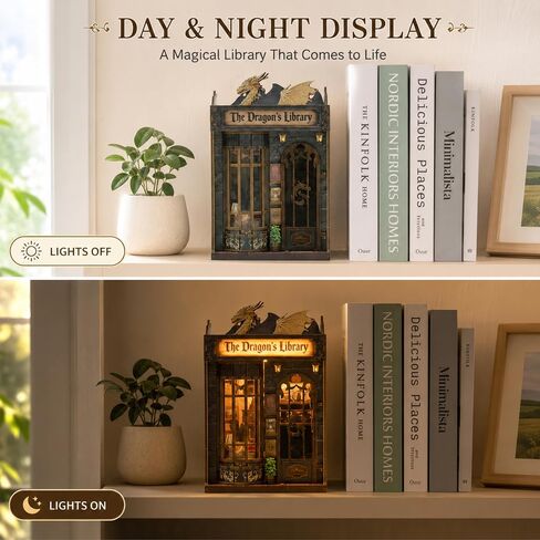 ISSEVE Dragon Library Book Nook Kit, DIY Dollhouse Booknook Bookshelf Decor in Kuwait