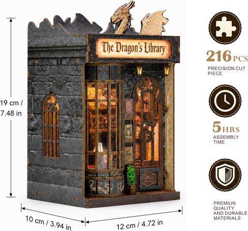 ISSEVE Dragon Library Book Nook Kit, DIY Dollhouse Booknook Bookshelf Decor in Kuwait