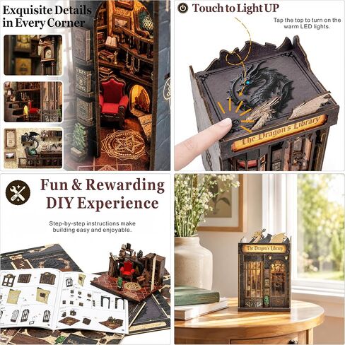ISSEVE Dragon Library Book Nook Kit, DIY Dollhouse Booknook Bookshelf Decor in Kuwait