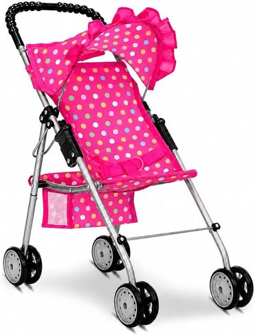 My First Baby Doll Stroller for Kids – Foldable Toy Stroller for 18 Inch Dolls with Storage Basket, Double Wheels & Canopy – Pretend Play Toy Stroller in Kuwait