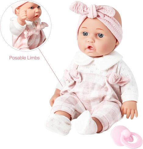 Enjoyin 12'' Baby Doll in Gift Box with Pink Cloths, Pacifier, 13''x13'' Microfabric Blanket, and Feeding Bottle. Gift Idea for Kids in Kuwait