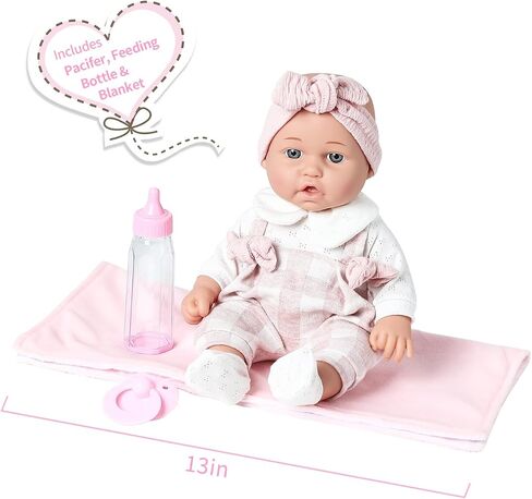 Enjoyin 12'' Baby Doll in Gift Box with Pink Cloths, Pacifier, 13''x13'' Microfabric Blanket, and Feeding Bottle. Gift Idea for Kids in Kuwait