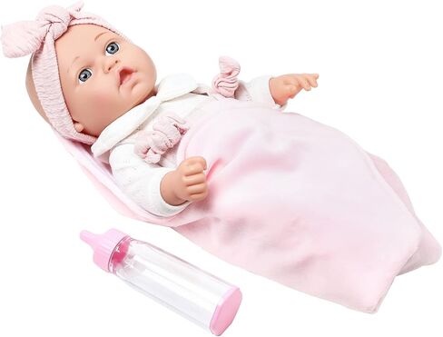 Enjoyin 12'' Baby Doll in Gift Box with Pink Cloths, Pacifier, 13''x13'' Microfabric Blanket, and Feeding Bottle. Gift Idea for Kids in Kuwait