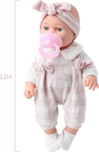 Enjoyin 12'' Baby Doll in Gift Box with Pink Cloths, Pacifier, 13''x13'' Microfabric Blanket, and Feeding Bottle. Gift Idea for Kids in Kuwait