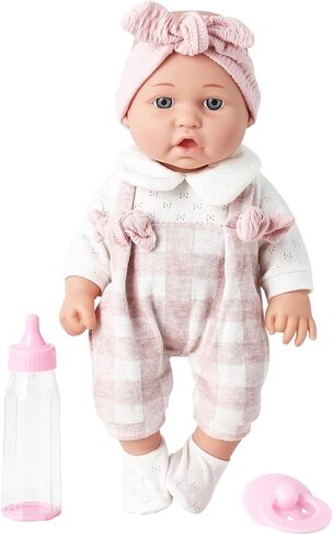 Enjoyin 12'' Baby Doll in Gift Box with Pink Cloths, Pacifier, 13''x13'' Microfabric Blanket, and Feeding Bottle. Gift Idea for Kids in Kuwait