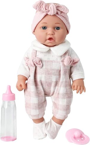Enjoyin 12'' Baby Doll in Gift Box with Pink Cloths, Pacifier, 13''x13'' Microfabric Blanket, and Feeding Bottle. Gift Idea for Kids in Kuwait