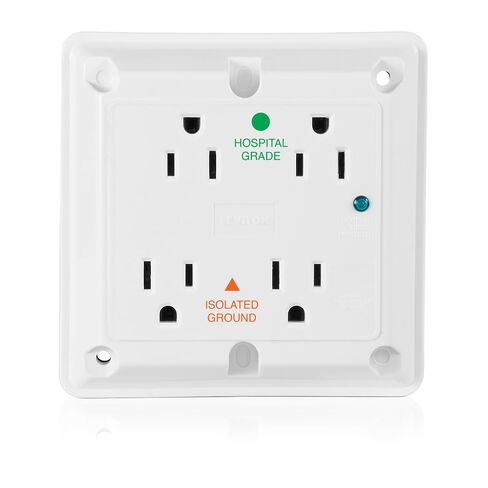Leviton 8480-IGW 15 Amp, 125 Volt, 4-In-1 Receptacle, Straight Blade, Industrial Series Extra Heavy Duty Hospital Grade, Grounding, Surge with Indicator Light, White in Kuwait