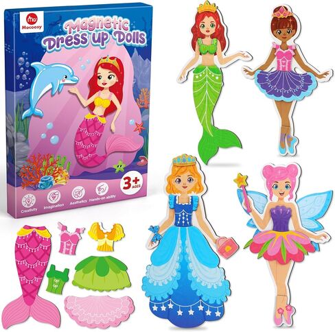 Mocoosy Magnetic Dress Up Dolls for Girls, Princess Mermaid Fairy Ballerina Magnet Dolls Dress Up Kits, Travel Game Road Trip Airplane Activity Toys Birthday Gifts for Toddler Girls Ages 3 4 5 6 7 8 in Saudi Arabia