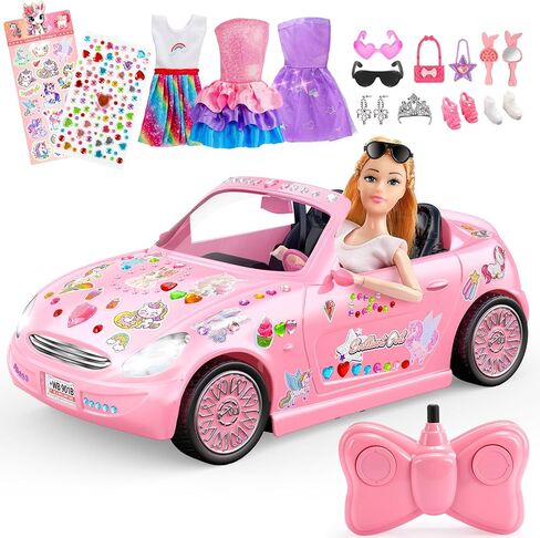 Pink RC Car & Doll Set, Rechargeable Batteries Girls Toys Gifts for 3-10 in Kuwait