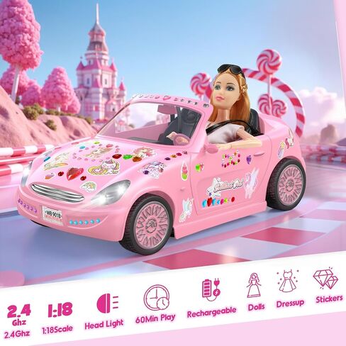 Pink RC Car & Doll Set, Rechargeable Batteries Girls Toys Gifts for 3-10 in Kuwait