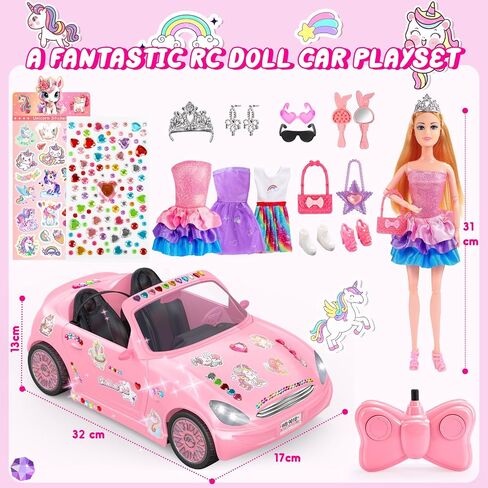 Pink RC Car & Doll Set, Rechargeable Batteries Girls Toys Gifts for 3-10 in Kuwait