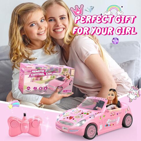 Pink RC Car & Doll Set, Rechargeable Batteries Girls Toys Gifts for 3-10 in Kuwait