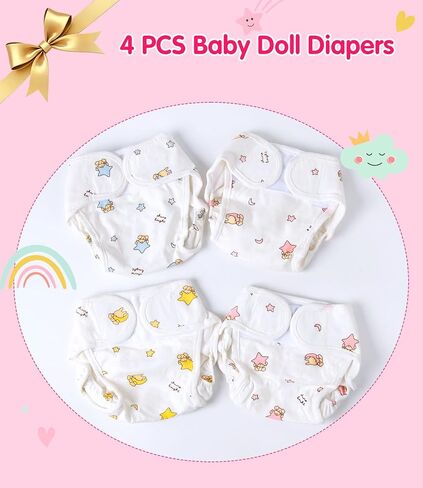 Reborn Baby Doll Accessories, 4-Pack Reusable Diapers for 17-24 Inch Dolls in Kuwait
