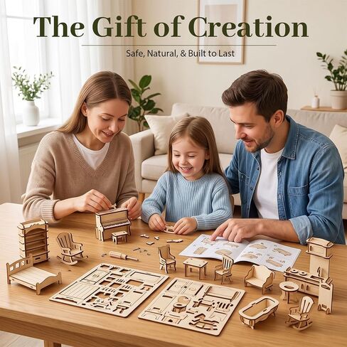 LOVEINUSA 34PCS Wooden Dollhouse Furniture Set, 1:20 Scale in Saudi Arabia